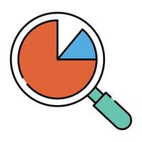 Kuchen Diagramm unter Vergrößerung Glas, Symbol von Suche Daten vektor