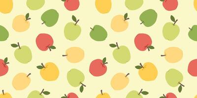 Äpfel nahtlos Muster. Grün, rot und Gelb Äpfel Muster. benutzt zum Papier, Abdeckung, Geschenk wickeln, Stoff, Innere Dekoration, Mauer Kunst. Hand gezeichnet farbig Vektor Illustration