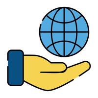 Hand halten Globus präsentieren global Bedienung Symbol vektor