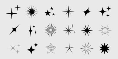 uppsättning av stjärna former. retro trogen gnistra ikoner samling. vektor uppsättning av y2k stil.