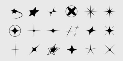 uppsättning av stjärna former. retro trogen gnistra ikoner samling. vektor uppsättning av y2k stil.