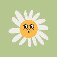 samling av magnifik kamomill blommor. retro daisy ler i tecknad serie stil. uppsättning av Lycklig 70s klistermärken. vektor grafisk illustration i hippa stil.