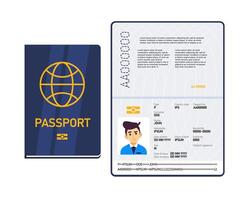 internationell manlig biometrisk pass. öppnad och stängd pass. vektor illustration