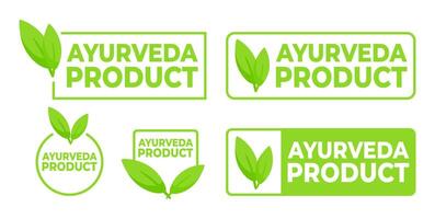 einstellen von Etiketten mit das Text Ayurveda Produkt mit ein Kräuter- Blatt Symbol, Ideal zum Wellness und ganzheitlich Gesundheit Produkte. vektor