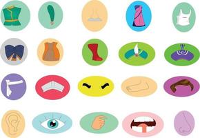 Körperteile Symbol Vektorgrafiken, Augen, Nase, Lippe, Mund, Turban, Füße, Haare, Hand, Oberkörper, Schuhe, Mütze usw. vektor