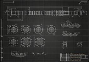 mechanisch Ingenieurwesen Zeichnungen auf schwarz Hintergrund. ansprechen. technisch Design. Abdeckung. Entwurf. Vektor Illustration.