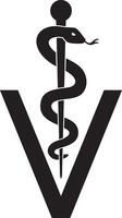 veterinär symbol caduceus orm med pinne. medicinsk tecken. stång av asclepius. vektor illustration.