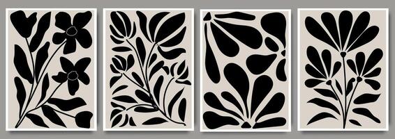 uppsättning av matisse stil samtida collage botanisk minimalistisk vägg konst affisch. häftig abstrakt blomma konst uppsättning. organisk blommig klotter former i trendig naiv retro hippie 60s 70s stil. vektor