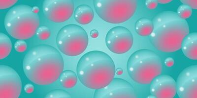en rosa bubblor på en turkos bakgrund. abstrakt bubbla neon bakgrund. 3d textur av flytande med plumpar i y2k stil. sömlös mönster. vektor illustration.
