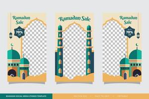 ramadan försäljning social media berättelser baner rabatt mall design med moské illustration vektor