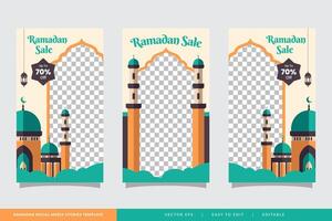 Ramadan Verkauf Sozial Medien Geschichten Banner Rabatt Vorlage Design mit Moschee Illustration vektor