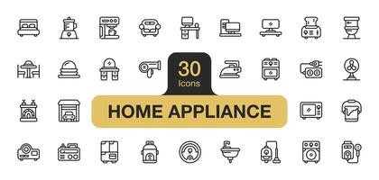 uppsättning av 30 Hem apparat ikon element set. inkluderar tvättning maskin, vatten värmare, kylskåp, fläkt, Vakuum rengöringsmedel, elektrisk spis, tv, och Mer. översikt ikoner vektor samling.