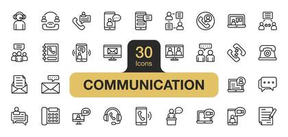 einstellen von 30 Kommunikation Symbol Element Satz. beinhaltet Forderung, Nachricht, Kontakt, treffen, chatten, und mehr. Gliederung Symbole Vektor Sammlung.