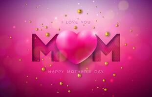 ich Liebe Sie Mama. glücklich Mutter Tag Gruß Karte Design mit Herz und Perle auf rot Hintergrund. Vektor Feier Illustration Vorlage zum Banner, Flyer, Einladung, Broschüre, Poster.