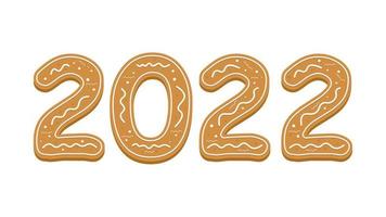 Frohe Weihnachten und ein glückliches neues Jahr 2022 Cartoon Lebkuchen Grußkarte mit Jahr 2022 vektor