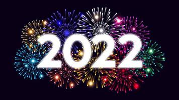 Frohe Weihnachten und ein glückliches neues Jahr 2022 auf dunklem Hintergrund mit Feuerwerk vektor