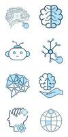 künstlich ai Symbole Sammlung, isoliert gefüttert Maschine ai Symbol Design, einstellen von Technologie Gehirn, kybernetisch, ai, Kopf Konzepte und Gruppen von ai Symbole, Symbole Design vektor