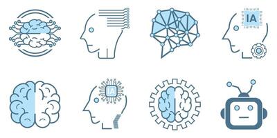 uppsättning av artificiell intelligens ikon, symboler samling, isolerat fodrad maskin ai ikon, smart ai och robot begrepp design vektor