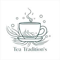 illustration av ört- traditionell te. te kopp, te löv. orientalisk, kinesisk te logotyp mall. vektor bild eps 10. platt minimalistisk stil.
