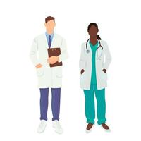 man och kvinna läkare, sjuksköterska eller ordningsvakt på en vit bakgrund, behandling av sjukdomar och virus - vektor