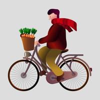isolierte Vektorillustration eines Mannes, der eine gesunde Aktivität macht, indem er Fahrrad fährt vektor