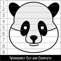 Arbeitsblatt. Spiel für Kinder, Kinder. mathematische Rätsel. ausschneiden und fertig. Mathematik lernen. Panda-Gesicht. vektor