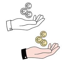 Hand mit Euro Münzen vektor