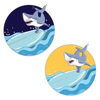 bunt Hai Surfen, Tag und Nacht Vektor Logo