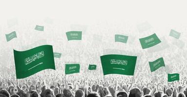 abstrakt Menge mit Flagge von Saudi Arabien. Völker Protest, Revolution, Streik und Demonstration mit Flagge von Saudi Arabien. vektor