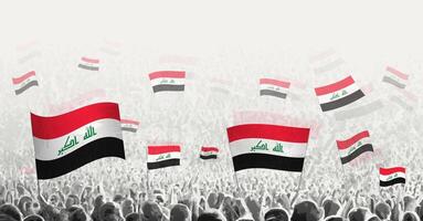 abstrakt Menge mit Flagge von Irak. Völker Protest, Revolution, Streik und Demonstration mit Flagge von Irak. vektor