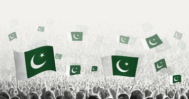 abstrakt Menge mit Flagge von Pakistan. Völker Protest, Revolution, Streik und Demonstration mit Flagge von Pakistan. vektor