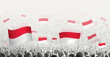 abstrakt Menge mit Flagge von Indonesien. Völker Protest, Revolution, Streik und Demonstration mit Flagge von Indonesien. vektor