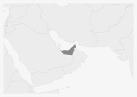 Karte von Mitte Osten mit hervorgehoben vereinigt arabisch Emirate Karte vektor