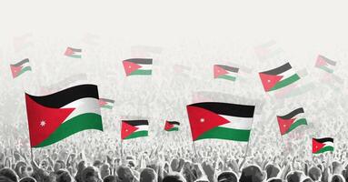 abstrakt Menge mit Flagge von Jordanien. Völker Protest, Revolution, Streik und Demonstration mit Flagge von Jordanien. vektor