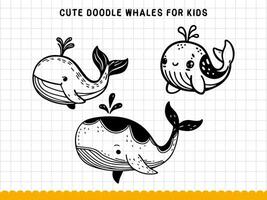 süß Gekritzel Wale zum Kinder. Vektor Abbildung.