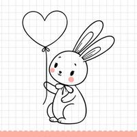 süß Baby Hase mit Herz geformt Ballon. Vektor Illustration.
