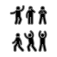 Strichmännchen Menschliche Silhouetten Piktogramm Aktion Posen Verschiedene Ausdrücke Dialog Stehen Laufender Mann Vektor Symbole Illustration Silhouette Menschlicher Strichmännchen Haltung