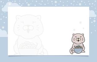 Katze, die Winterschneeflockefeiertagseinladungskartenrahmenhintergrundschablone isst vektor
