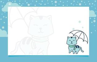 Katze Regenschirm Winter Schneeflocke Urlaub Einladungskarte Rahmen Hintergrundvorlage vektor