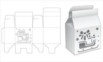 förpackning med släde och presenter fönster stansade mall vektor