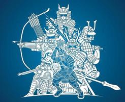 Schattengruppe des japanischen Samurai-Kriegers vektor