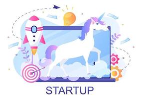 Einhorn-Business-Start-Symbol-Vektor-Illustration. Unternehmer für Entwicklungsprozess, Innovationsprodukt und kreative Idee sehen das Ziel, erfolgreich zu sein vektor