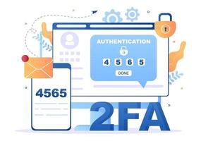2fa zweistufiges Authentifizierungskennwort sichere Benachrichtigungs-Login-Verifizierung oder SMS mit Code ein Smartphone für die Website in flacher Vektorillustration vektor