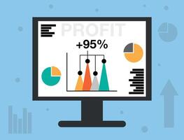 95 procent finansiell vinst, teknologisk skärm med grafik, kommersiell och huvudstad få. design investering på dator skärm vektor