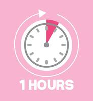 1 timmar rosa klocka. tid markör med medurs pil. design återstående tid vektor