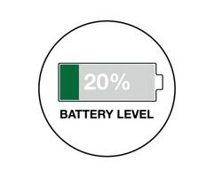 20 Prozent Batterie eben. Design Batterie Prozentsatz, Leistung von Smartphone und Handy, Mobiltelefon Geräte vektor