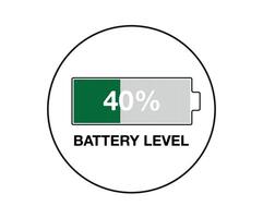 40 Prozent Batterie eben. Design Batterie Prozentsatz, Leistung von Smartphone und Handy, Mobiltelefon Geräte vektor