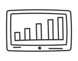 Vektor isoliert Gekritzel Symbol von Tablette Bildschirm mit Graph oder Diagramm.