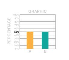 50 Prozent Riegel Diagramm. Grafik Design mit zwei Riegel zum Verkauf, Prozentsatz, profitieren und Geschäft Konzept isoliert auf Weiß Hintergrund vektor