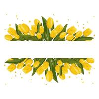vår rektangulär ram med gul tulpaner för ord och text. vektor bakgrund mall med blommor för design, hälsning kort, baner, styrelse, flygblad, försäljning, affisch